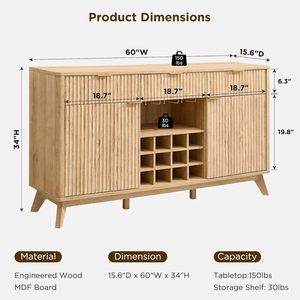 <span class=keywords><strong>Credenza</strong></span> moderna in legno di quercia <span class=keywords><strong>bianca</strong></span> scanalata da 60 pollici con ripiani regolabili, disponibile in magazzino negli USA (Houston) - Product Image 2