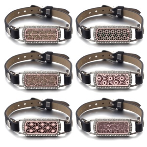 Fashion Rectangular Stainless Steel Band Bracelet Adjustable Leather Bangle <strong>Essential</strong> Oil Diffuser Perfume Aromatherapy Bracelet - Product Image 2