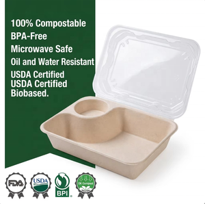 Offre Spéciale – Boîte à Raviolis Jetable Biodégradable en Bagasse de Canne à Sucre 850 ml, Compatible Micro-ondes, avec Compartiment Circulaire pour Sauce, Forme Rectangulaire pour Aliments - Product Image 1
