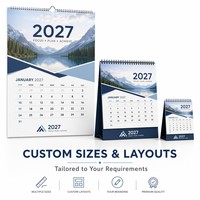 Calendrier de table en papier 2027, planificateur annuel personnalisé, impression UV pour cadeau d'entreprise, haute qualité, directement de l'usine, avec horloge
