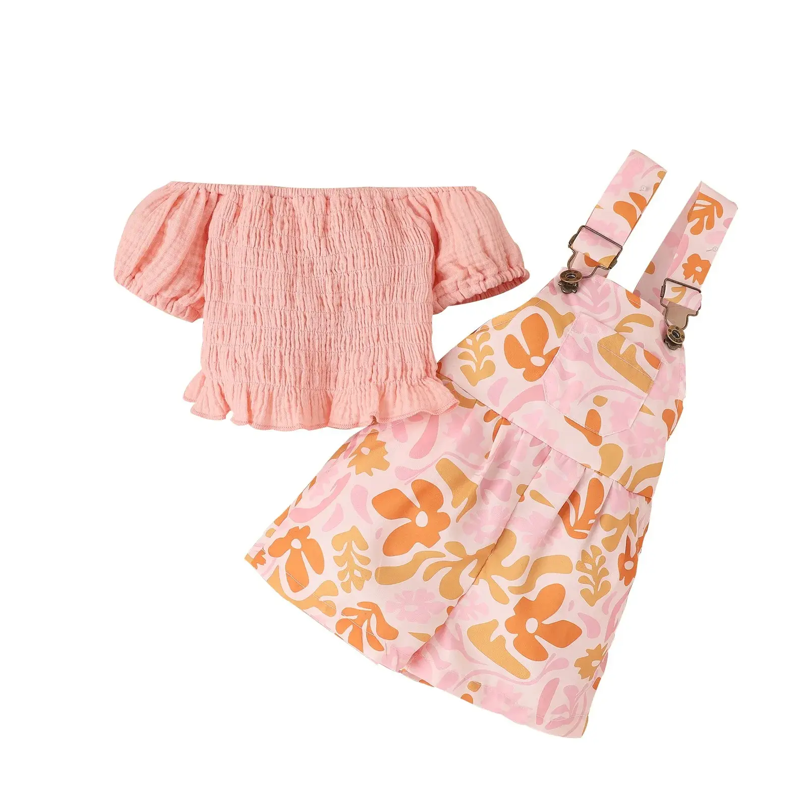 0-6Yrs Baby Girls Floral Set Cotton Off Shoulder Crop Tops Belt Shorts 2Pcs Summer Newborn Girls Clothing Outfits