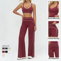 Evaricky Vente en gros Ensemble de vêtements de sport et de yoga pour l'extérieur, taille haute, coupe ample et jambe large, color block, comprenant un soutien-gorge de sport