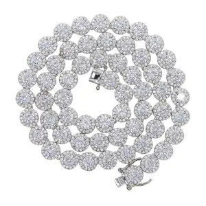 Hip Hop CZ Tennis Bijoux 7mm Rond Cubique Zircon Diamant Colliers Glacé En Laiton Cluster Tennis Chaîne pour Femmes