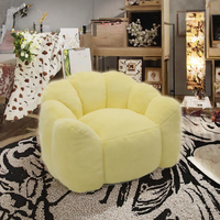 Fauteuil pouf en mousse compressée de type lotus au design moderne avec anneau de traction, fausse fourrure, confort doux, réglable, une place, jaune