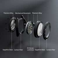 Montre de plongée sportive automatique mécanique pour homme en fibre de carbone avec luminescence 3D suisse et mouvement MIYYOTA 8215, étanche 500m DMS0386