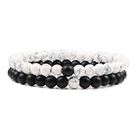 Go2boho Ensemble de bracelets de couple en pierre de lave Howlite naturelle Bracelets perlés pour hommes et femmes, cadeau de bijoux assortis extensibles