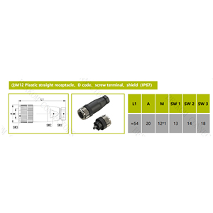 Connecteur en laiton BEXKOM M12S(Fe-S) 2 8 broches plaquées or, mâle, verrouillable par vis, blindé EMC, IP67, anti-vibration, anti-corrosion - Product Image 2