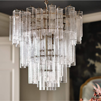 Lustre en verre moderne du milieu du siècle, luminaire suspendu en cristal, 28 pouces, LED à intensité variable, blanc chaud, structure en fer, garantie de 3 ans