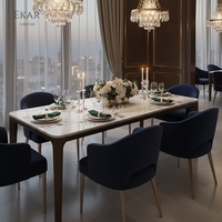 Table à manger ovale EKAR Linden de style moderne du milieu du siècle avec plateau en marbre blanc et base en noyer massif pour la maison, le bureau ou la cuisine