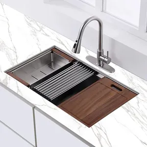 Handmade Kitchen Sink USA Warehouse 30 Inch Ruled Sand Handmade CUPC Stainless Steel 304 Kitchen Sink