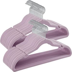 Paquet de 50 cintres en velours violet cintres antidérapants cintres de costume avec encoches d'épaule pantalon barre gain de place pour placard - Product Image 1