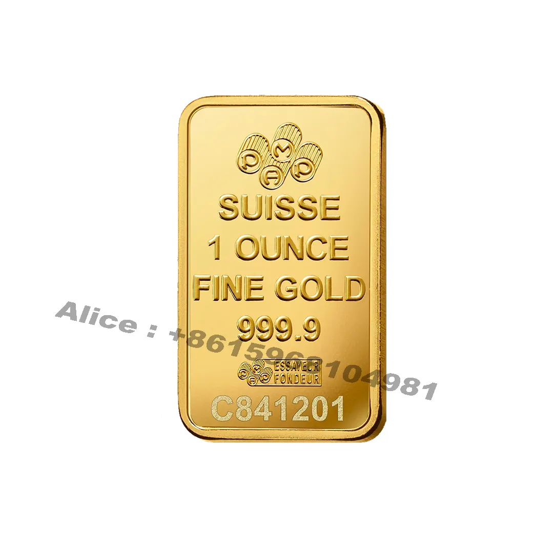 Aangepaste Niet-Magnetische Zwitserland Vergulde Bar Edelmetaal Suisse Lady Ingot Gold Bar Met Verschillende Seriële Laser Nummer Collectie