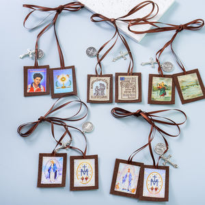 GIVELUCK Ciondolo Reversibile in Feltro con Medaglia di San Giuseppe, Monogramma e Croce Argentata, Arte Religiosa Bifacciale con Nastro Marrone, Idea Regalo - Product Image 1