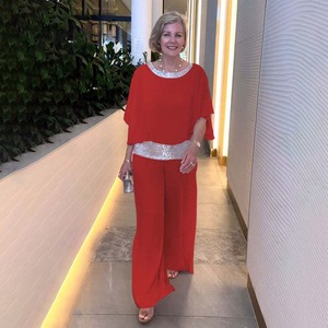 <span class=keywords><strong>Ensemble</strong></span> 2 pièces en mousseline de soie à sequins 2026, manches chauve-souris, <span class=keywords><strong>pantalon</strong></span> large, élégant, rose, grande taille, <span class=keywords><strong>pour</strong></span> soirée, vente en gros - Product Image 3