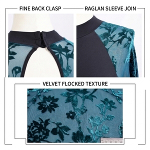 Maillot de Ballet Verde Oscuro con Diseño Floral en Malla, Manga 3/4, Cuello Alto, Espalda Abierta, para Mujer Adulta, Elástico, para Entrenamiento de Danza - Product Image 2