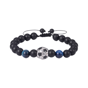 Football <b>Beaded</b> Bracelet Black Frosted Natural <b>Stone</b> Unisex Gift Jewelry - Product Image 4