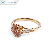 Tianyu Gems 8.5mm Rond OEC Cut Champagne Moissanite Anneau Vintage Milgrain 10k 14k 18k Or Rose Mariage Fiançailles Femmes Anneaux