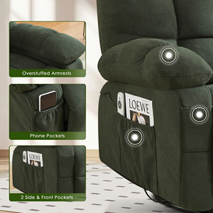 Fauteuil inclinable pivotant moderne en tissu avec pieds en bois et métal, massage, vibration, chauffage lombaire, pour adultes, capacité 350 LBS, canapé simple surdimensionné - Product Image 4