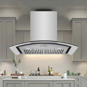 Échappement mural en verre trempé en forme d'arc à commande tactile avec grand débit d'air en acier inoxydable pour la maison et le camping-car. - Product Image 6