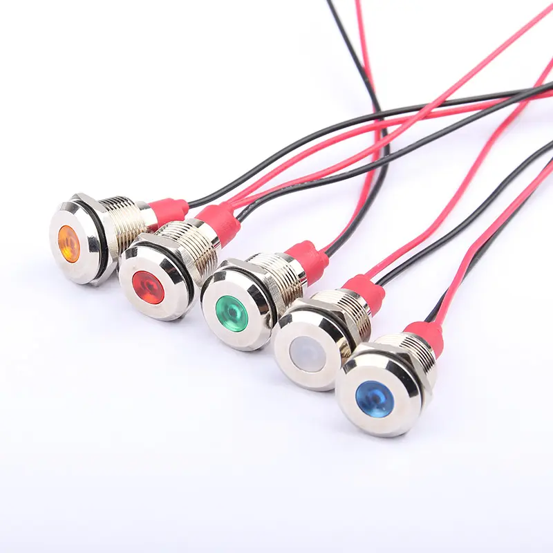Indicador de Metal de 12MM, fuente de alimentación de un solo color, dos colores, tres colores, luz de señal pequeña, cable de correa impermeable con luz LED