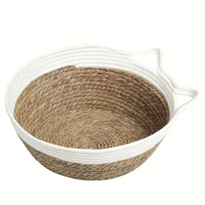 Cotton Rope And Cattail Woven <b>Cat</b> Bed Round Hand Washable Cooling Pet Bed For <b>Cats</b> Four Seasons Use - Product Image 3
