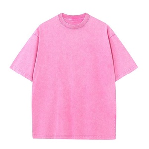 KY rétro BASSE quantité minimale de commande personnalisation t-shirt 220 grammes épais coton col rond une pièce livraison directe pas cher S-4xL lavé à l'acide t-shirt - Product Image 2