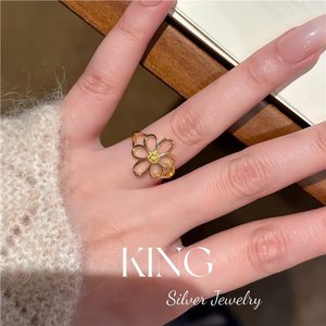 Anillo de Plata S925 con Flor Dorada Pequeña, Chapado en Oro, Joyería de Moda para Mujer, Regalo - Product Image 5