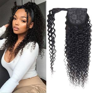 Extensiones de Cola de Caballo Rizadas Onduladas de 14 Pulgadas, 8A, Estilo Chino, Negras, para Mujer, con Clip, Doble Trama, Remy, Gruesas, de Aspecto Natural - Product Image 5