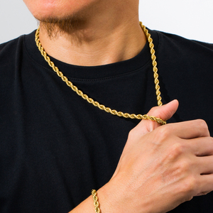 Collana a corda intrecciata in acciaio inossidabile placcato <span class=keywords><strong>oro</strong></span> PVD 18K, spessore 3/4/5/6mm, anti-ossidazione, impermeabile, stile HipHop, per <span class=keywords><strong>uomo</strong></span> e donna - Product Image 2