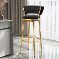 Tabouret de bar de luxe moderne pour cuisine, chaise haute avec structure en métal doré et revêtement en velours et cuir – Meuble de table réglable en plastique