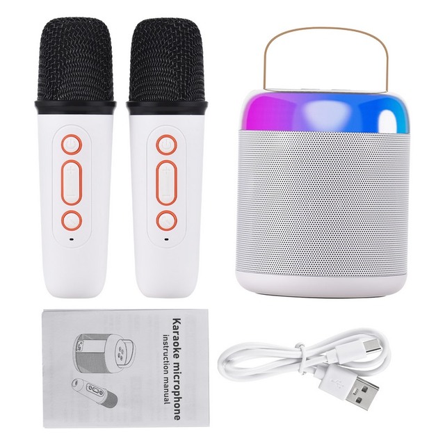 Portable Microphone & Sound Box Set Mini Karaoke Machine BT Speaker with 2 Microphones Home Outdoor Wireless Loudspeaker
