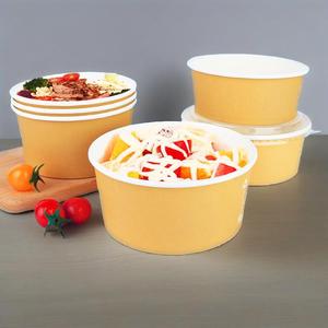 Bols en papier kraft sulfurisé de qualité alimentaire couvercles emballage alimentaire à emporter avec logo personnalisé pour soupe salade pour traiteur - Product Image 1