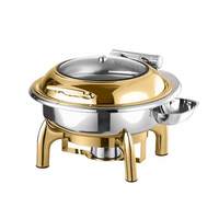 Airlrusi Luxe 6/9L Chauffe-Plats Électrique en Acier Inoxydable Doré avec Couvercle Hydraulique, Ensemble de Plats Chauds pour Buffet et Traiteur