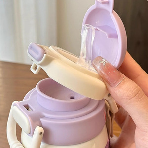 Gobelets isothermes portables de 490 ml en acier inoxydable 316 pour femmes, avec paille double, motif dessin animé, pour le sport, vente en gros - Product Image 5