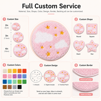 Patch rond personnalisé en chenille rose, brodé nuage étoile, pour vestes, sacs, chapeaux et vêtements