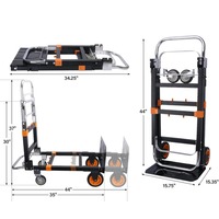 Chariot à main pliable 3-en-1 amélioré, orange, capacité 600 lbs, chariot convertible robuste, poignée rétractable, 4 roues