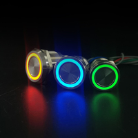 Interrupteur piézoélectrique éclairé par LED rouge 12V, étanche IP68, en métal, 19 mm 22 mm