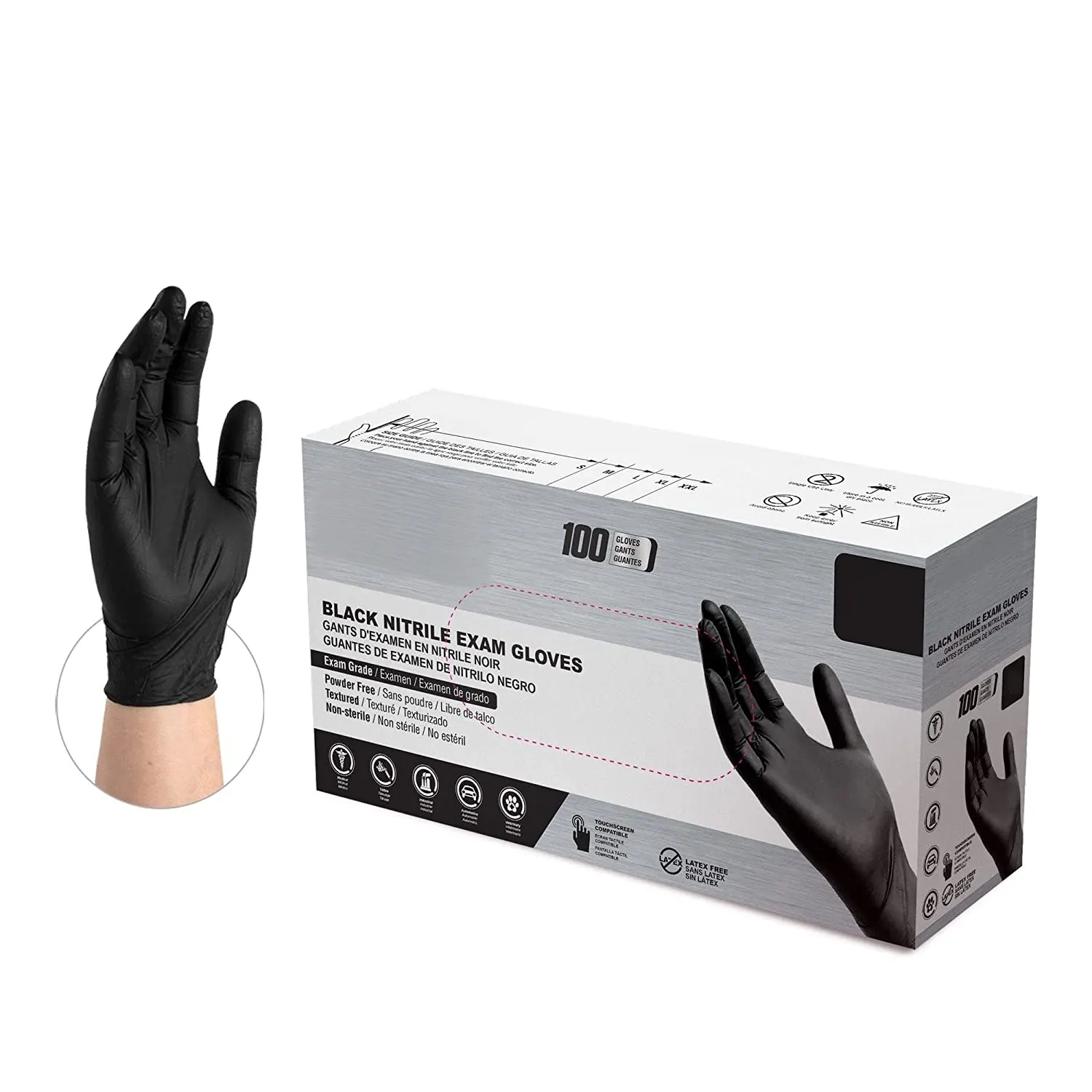 Black Commercial Powder Free Disposable Nitrile Gloves 6 mil 240mm Diamond Textured Size S 100 per Pack 