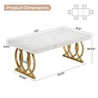Table de salle à manger pour 4-6, table de cuisine moderne avec dessus en faux marbre et pieds géométriques, meubles de salle à manger rectangulaires