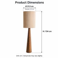 Lampe sur pied en résine avec base conique effet bois, abat-jour plissé en tissu accordéon, style nordique pour salon, chambre, coin lecture, E27