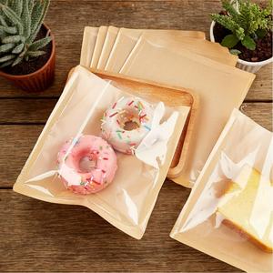 Sacs alimentaires en papier kraft brun, résistants à la graisse et à l'huile, thermoscellables, avec fenêtre transparente, pour beignets, nouveau design personnalisé. - Product Image 1
