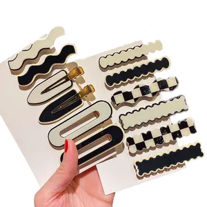 Groothandel Hete Verkoop Haargrepen Koreaans Acryl Geometrisch Geen Vouw Haar Clips Wit Zwart Set Voor Vrouw Meisjes Accessoires