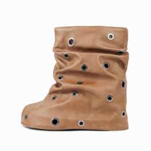 <span class=keywords><strong>Botines</strong></span> de PU con plataforma, cuña y ojales perforados de Omen's con punta redonda y pantorrilla ancha - Product Image 2