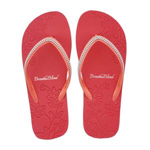 รองเท้าแตะผู้หญิงสีแดงประดับเพชร สายรัดลายดอกไม้ พื้นรองเท้าลายนูน รองเท้าชายหาดแบบนุ่ม ทำจากวัสดุ EVA รองเท้าแตะสำหรับฤดูร้อน รับทำโลโก้ตามสั่ง - Product Image 2