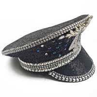 Casquette de capitaine noire scintillante faite à la main avec lettres en strass et sequins, personnalisable pour fête d'anniversaire