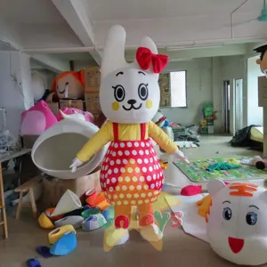 Funtoys Red spotted apron rabbit animal cartoon mascot costume for Children Amusement Park