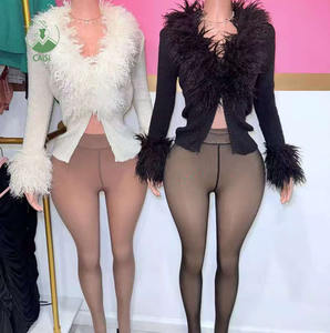 Sıcak kürk 2 parça Set kadın seksi kıyafetler uzun kollu kürk üst hırka ve pantolon iki parçalı setleri kulübü iki parçalı Set bayan giyim - Product Image 1