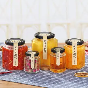 50g 100g 150g 250g 400g 500g 750g 1000g Hexagon Glass Honey Container Jar for chili sauce,pickle,jam canned bottle