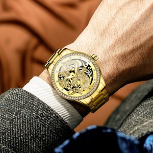 Binbond Men's Gold Dragon Quartz Watch Stainless Steel Strap Diamond Bezel Luminous Calendar Waterproof 30M - Product Image 2