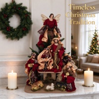 Crèche en résine artisanale, figurines de Noël décoratives et de collection, ensemble de la Sainte Famille en 3 pièces rouge et marron